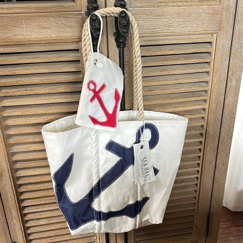 White and Blue Nautical Canvas Tote and small pouch included